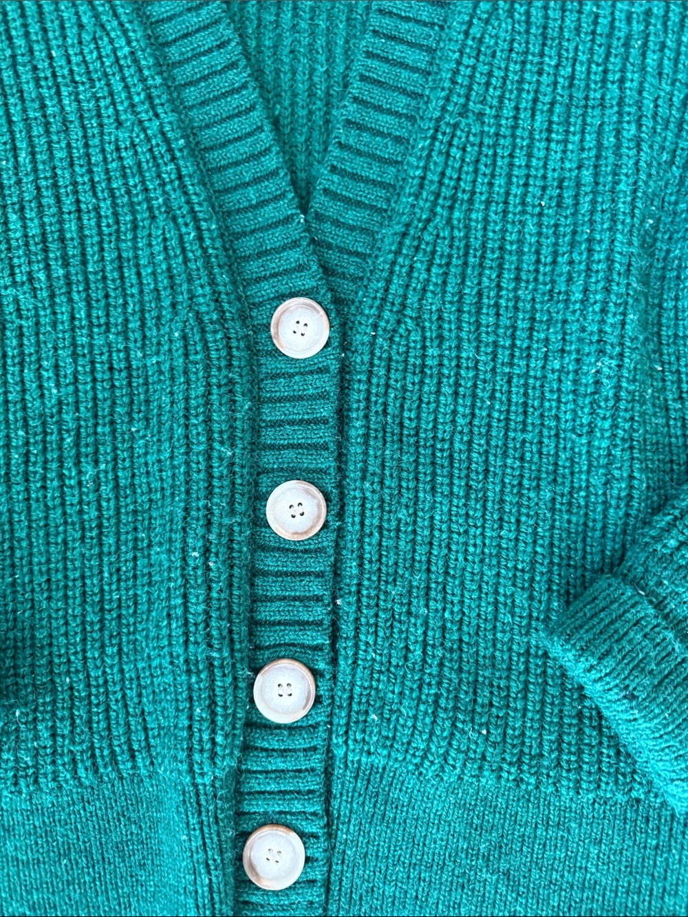 LOFT Green Ribbed Button-Front Cardigan Size Small - Picture 4 of 6